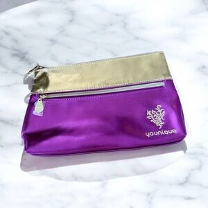 Younique Purple and Gold Cosmetic Bag with Metallic Finish